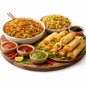 Chowmein, Fried Rice, Spring Rolls